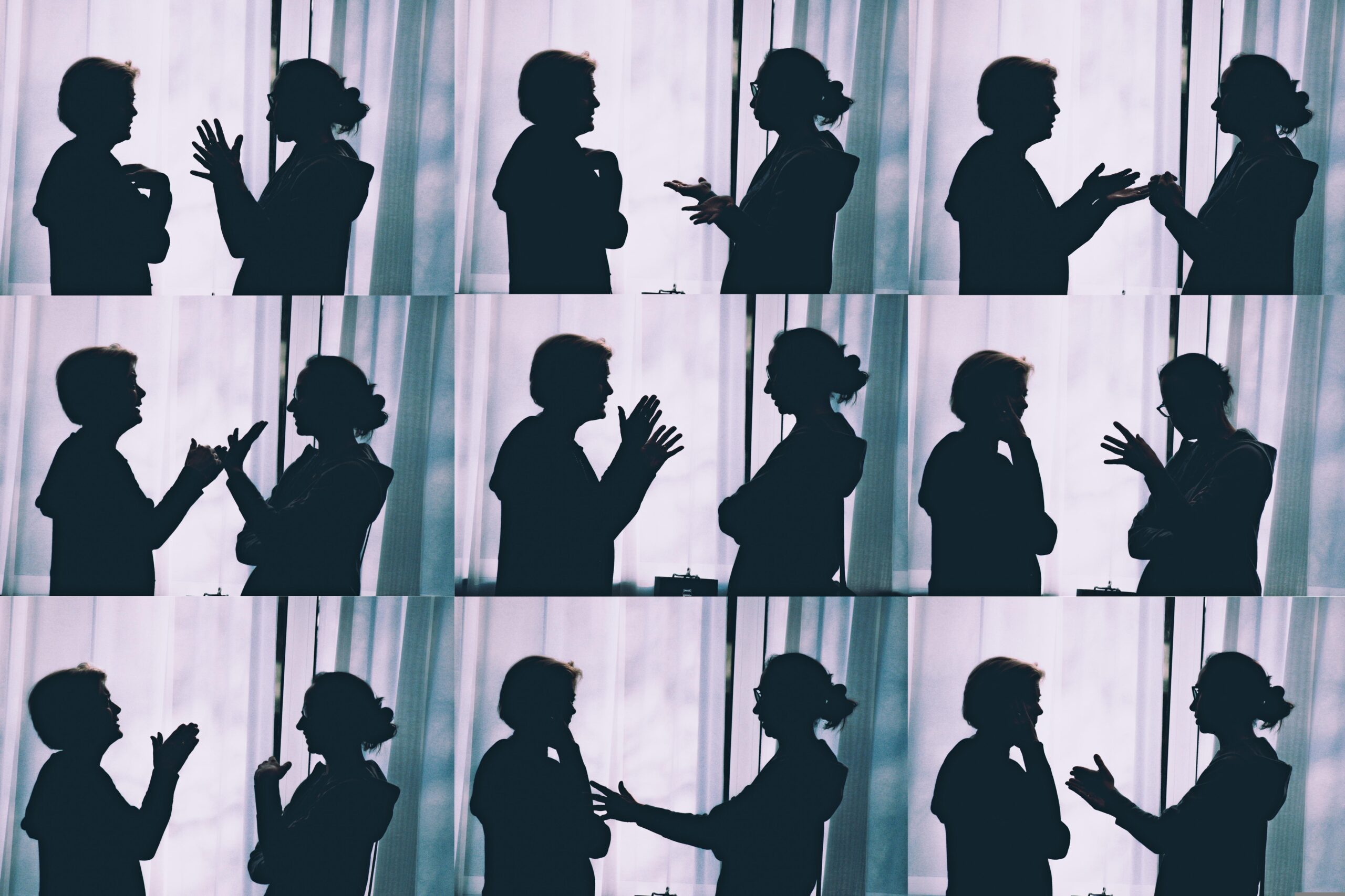 The image shows two people engaging in conversation in IELTS speaking while identifying and rectifying their errors through self-correction