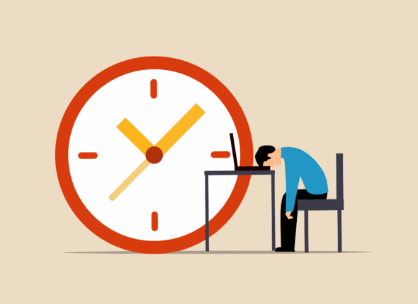 The photo shows someone who is late for his IELTS test and needs to cancel or reschedule