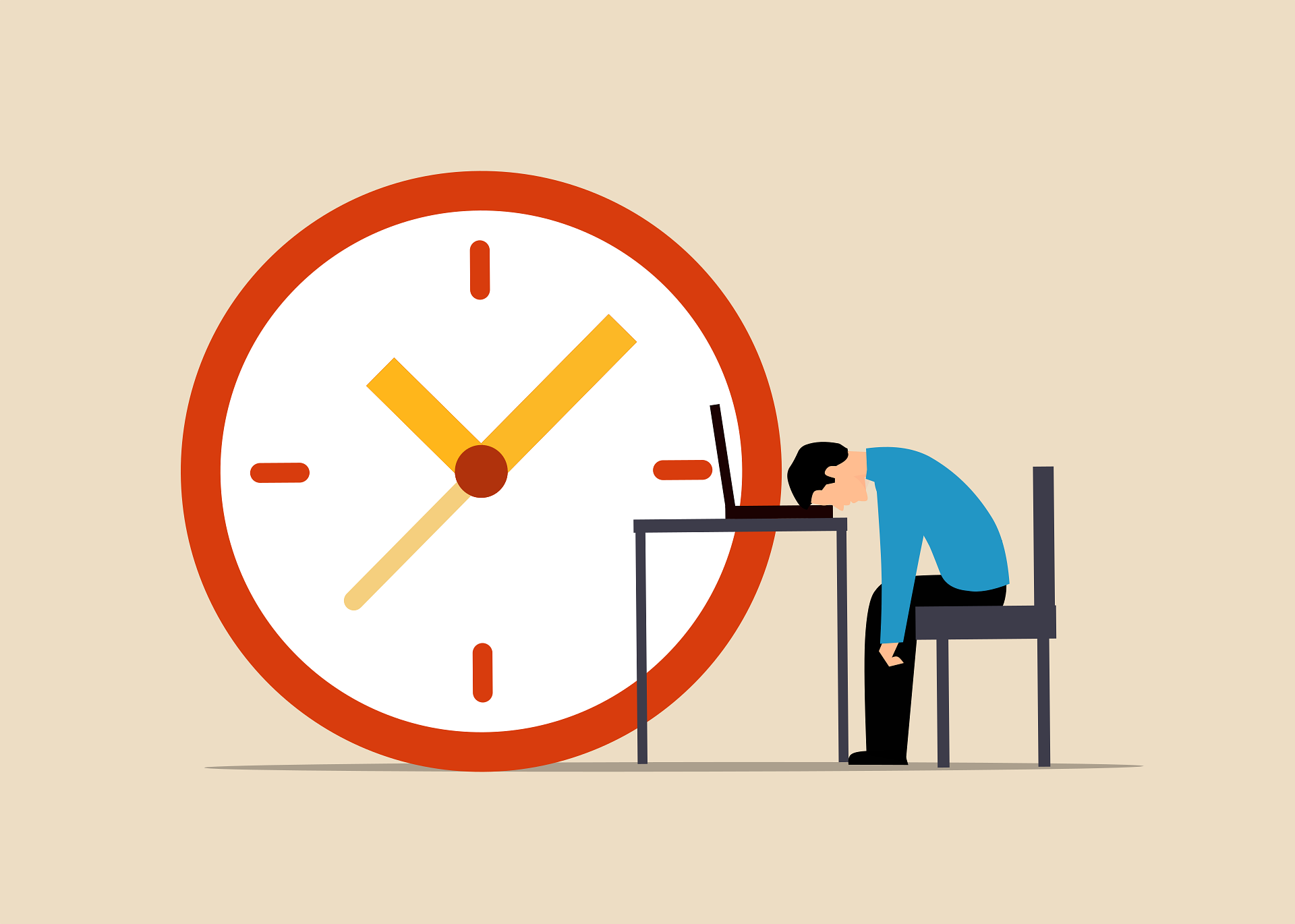 The photo shows someone who is late for his IELTS test and needs to cancel or reschedule