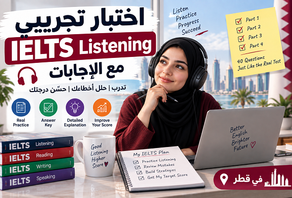 جرّب اختبار IELTS Listening تجريبي مع أسئلة تدريبية وإجابات وتفسير مفصل، وتعرف على أخطائك وطريقة تحسين مهارة الاستماع قبل اختبار IELTS في قطر.
