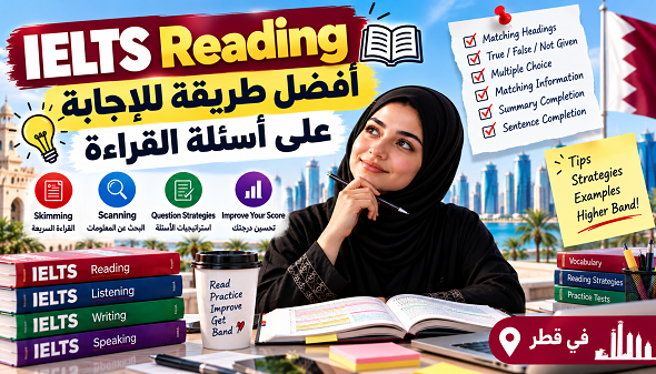 تعرّف على أفضل استراتيجيات IELTS Reading للإجابة عن Matching Headings وTrue/False/Not Given وMultiple Choice مع نصائح عملية لتحسين القراءة وإدارة الوقت.