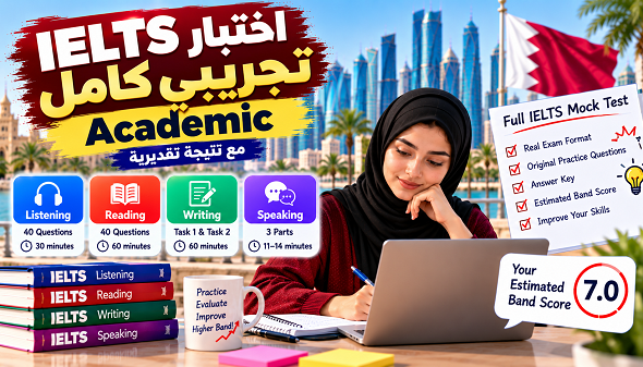 اختبار IELTS تجريبي كامل Academic مع نتيجة تقديرية