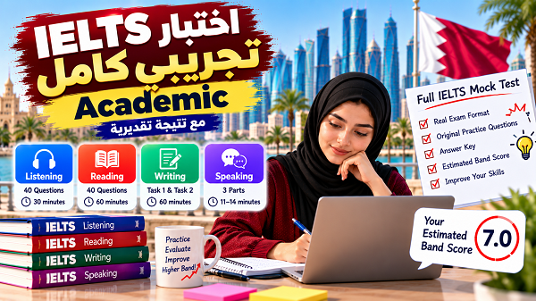 اختبار IELTS تجريبي كامل Academic مع نتيجة تقديرية