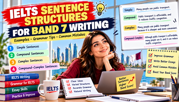 Learn the most useful IELTS sentence structures for Band 7 Writing, including simple, compound and complex sentences, examples, grammar tips and common mistakes.