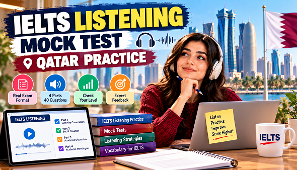 Prepare for the IELTS Listening test in Qatar with realistic mock test practice, scoring tips, question strategies and guidance on booking an IELTS mock test in Doha.