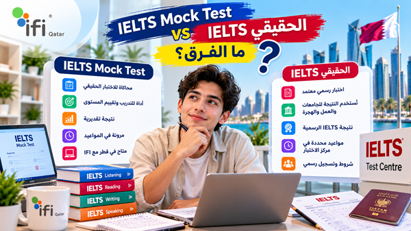 اكتشف الفرق بين IELTS Mock Test واختبار IELTS الحقيقي من حيث الأسئلة، والدرجات، والوقت، والتقييم، وكيف يساعدك الاختبار التجريبي على الاستعداد في قطر.